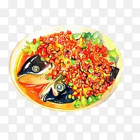 剁椒鱼头手绘画素材图片