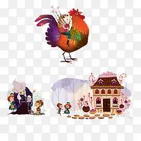 卡通公鸡女巫房子