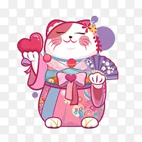 穿日本服饰的卡通桃花猫