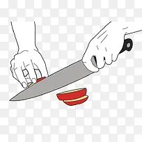 手绘插图菜刀切水果