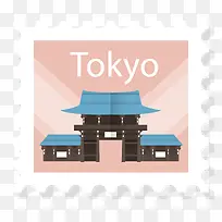 矢量图邮票日本东京景点