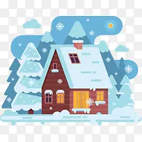 精致冬季下雪房子风景插画