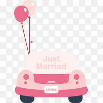 卡通粉色气球婚车