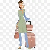 卡通美女旅行行囊