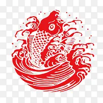 卡通手绘红色的中国风鱼儿