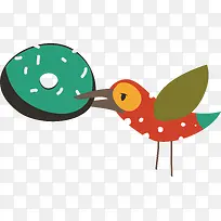 彩色小鸟吃食森林动物卡通插画素