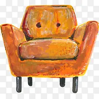橙色单人沙发水彩插画