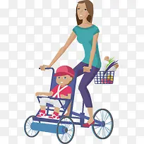 骑着自行车带孩子买菜