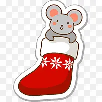 卡通红色圣诞袜老鼠