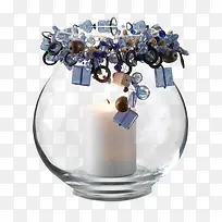 白色水晶装饰玻璃瓶里的蜡烛