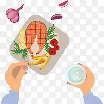 矢量图水彩手拿食物