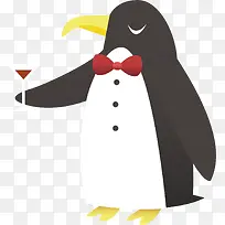 矢量图优雅喝酒的企鹅