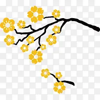 扁平化树枝上的金色梅花矢量图