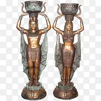 埃及形象的男女铜像
