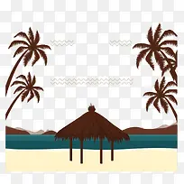 海滩度假椰树茅棚卡通矢量素材