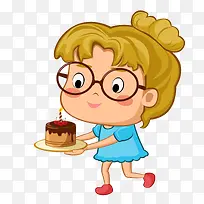 卡通拿着蛋糕的女孩