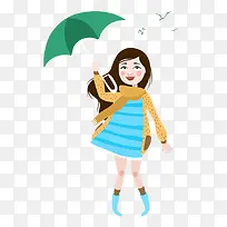 谷雨撑伞的小女孩