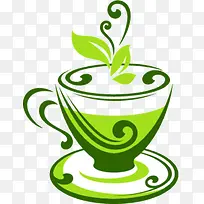 绿色矢量手绘茶杯茶水