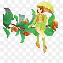 果枝上的小女孩