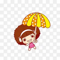 卡通撑伞的女孩