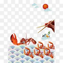 虾兵蟹将创意餐饮装饰矢量图