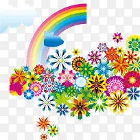 缤纷花朵和彩虹矢量素材