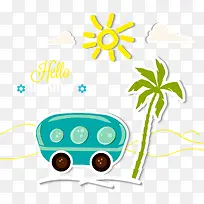 卡通夏天海边旅游海报矢量图