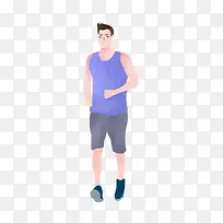 手绘人物插图跑步锻炼身体的男人