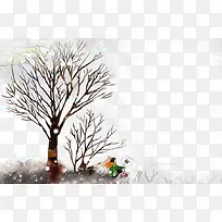 冬日风景水彩手绘插画