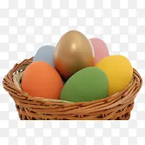 纯色食物复活节篮子中的食用彩蛋