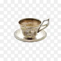 金色放在碟子上的酒杯古代器物实
