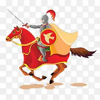 卡通人物身穿盔甲骑着战马打仗的