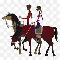 手绘卡通人物情侣骑马的图片
