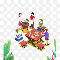 免抠卡通手绘夏季烧烤第一家人