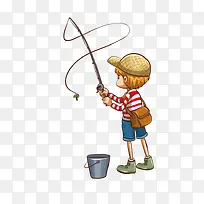 拿着鱼竿钓鱼的男孩