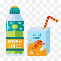 一瓶鲜果汁和一盒婴儿果汁