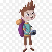 手绘旅游中人物淘气小男孩矢量素