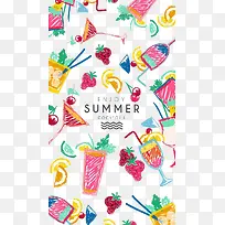 夏季缤纷水果饮料手绘图