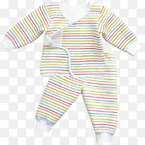 婴儿长袖彩色条纹全棉保暖内衣套