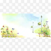 手绘鲜花满园彩绘背景