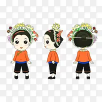 头戴花帽子的惠安女孩三视图