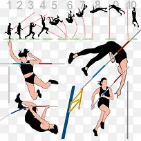 手绘彩色撑杆跳技术分解女运动员