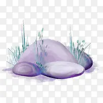 手绘水彩紫色山脉石头