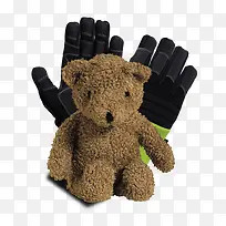 可爱的棕色小熊和黑色手套