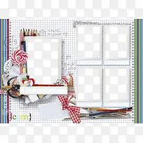 卡通文具背景铅笔棒棒糖格子相框