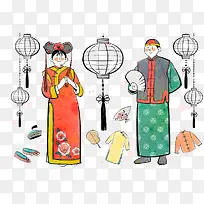 中国婚礼传统插画