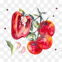 水彩番茄和辣椒