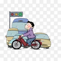 卡通骑着电动车过马路的男孩子P