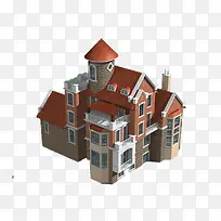 红色屋顶建筑模型
