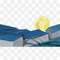 免抠卡通手绘中秋节月圆屋顶装饰